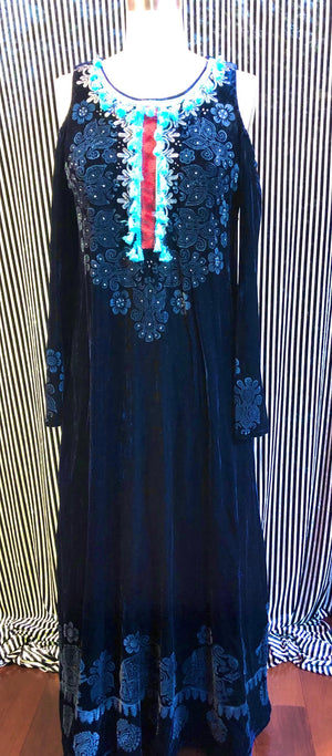 Long Blue Velvet Dress