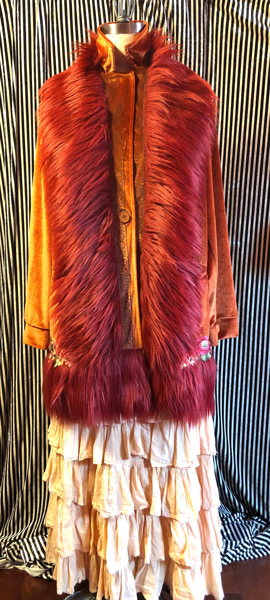 Copper Velvet Jacket with Rust Fake Fur