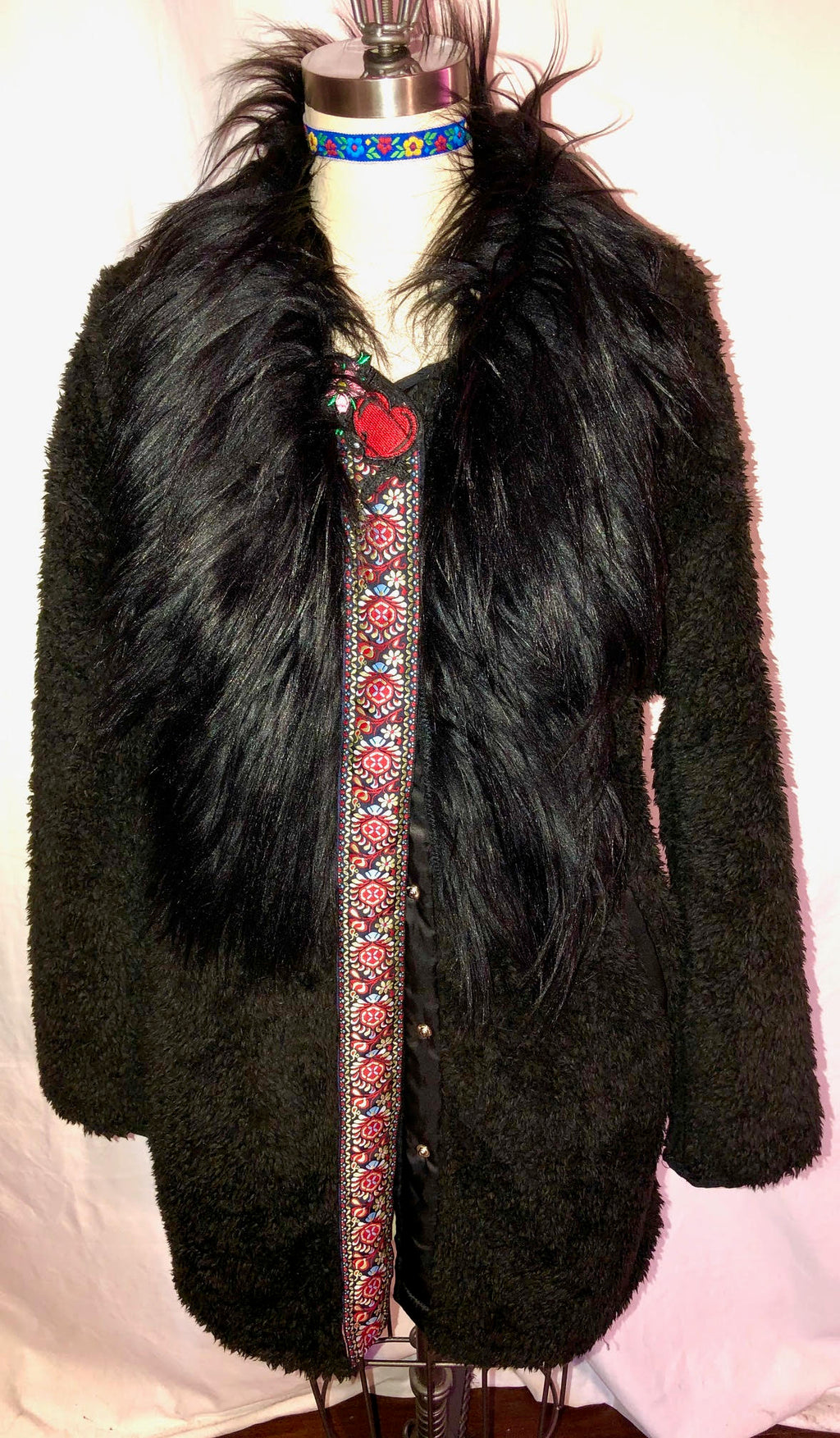 Warm Black Unlined Fake Fur Coat